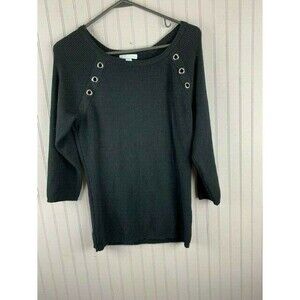New York & Company Size Large Womens Black Sweater Round Neck 3/4 Sleeve